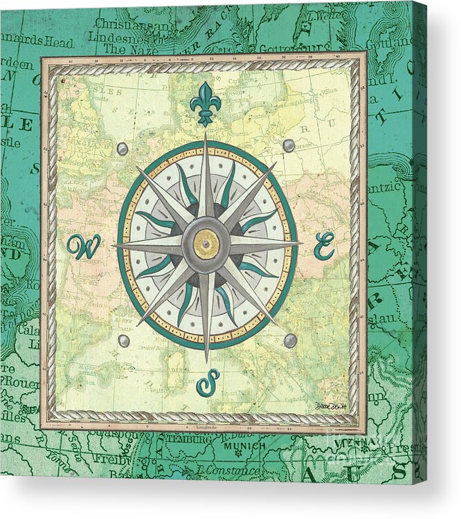 Ocean Acrylic Print featuring the painting Aqua Maritime Compass by Debbie DeWitt