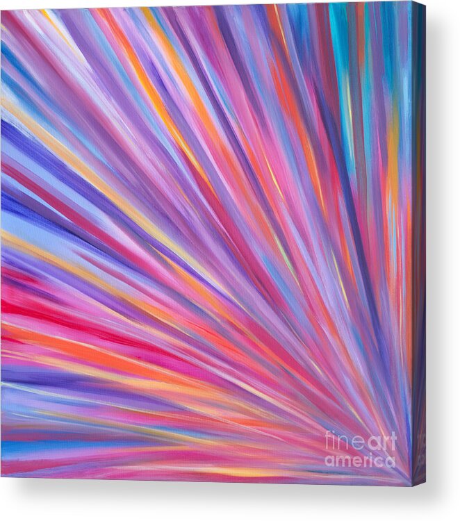A Popular Original Artwork.showing A Full-color Spectrum Of Vibrant Hues Radiating In A Burst From A Single Point.pink Blue Green Yellow And Every Variation. Acrylic Print featuring the painting Array by Priscilla Batzell Expressionist Art Studio Gallery