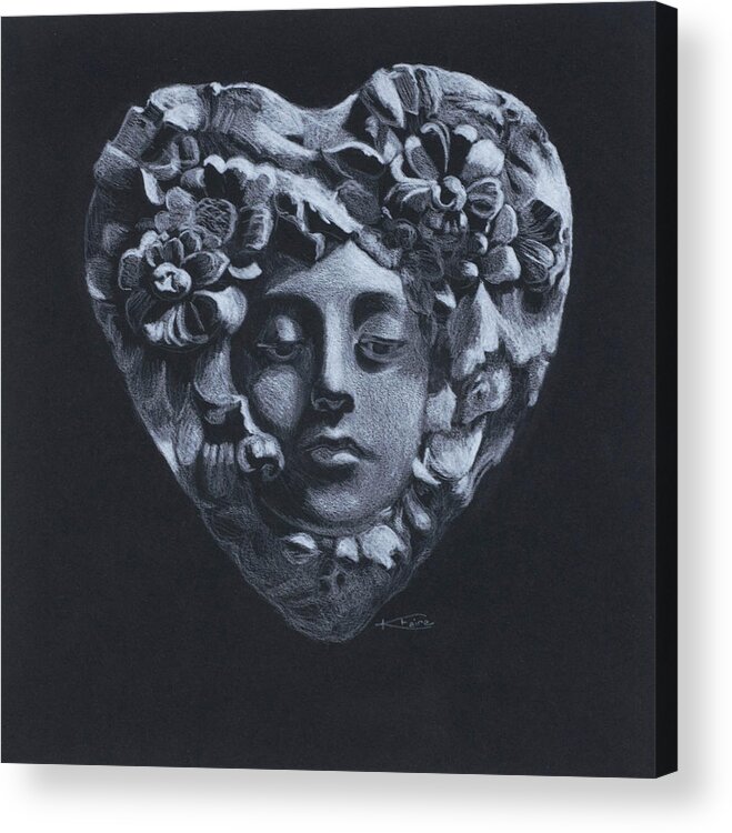 Black And White Acrylic Print featuring the drawing Art Nouveau Face by Karen Faire
