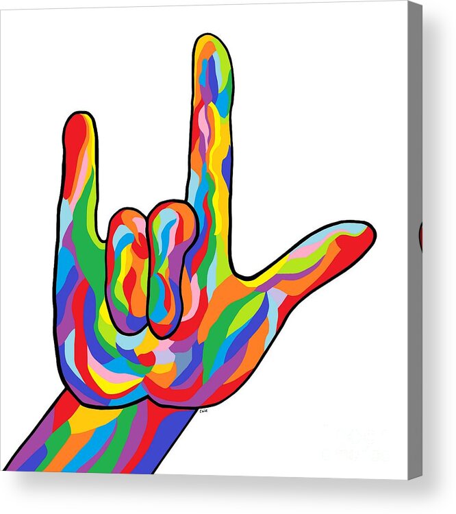 American Sign Language Acrylic Print featuring the painting ASL I Love You BOLD COLOR by Eloise Schneider Mote