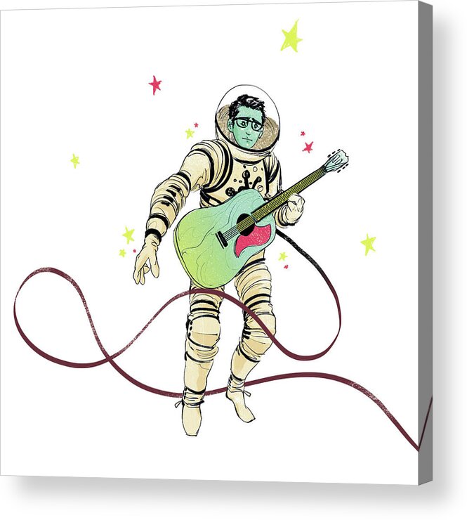 One Person Acrylic Print featuring the drawing Astronaut holding guitar by Goni Montes