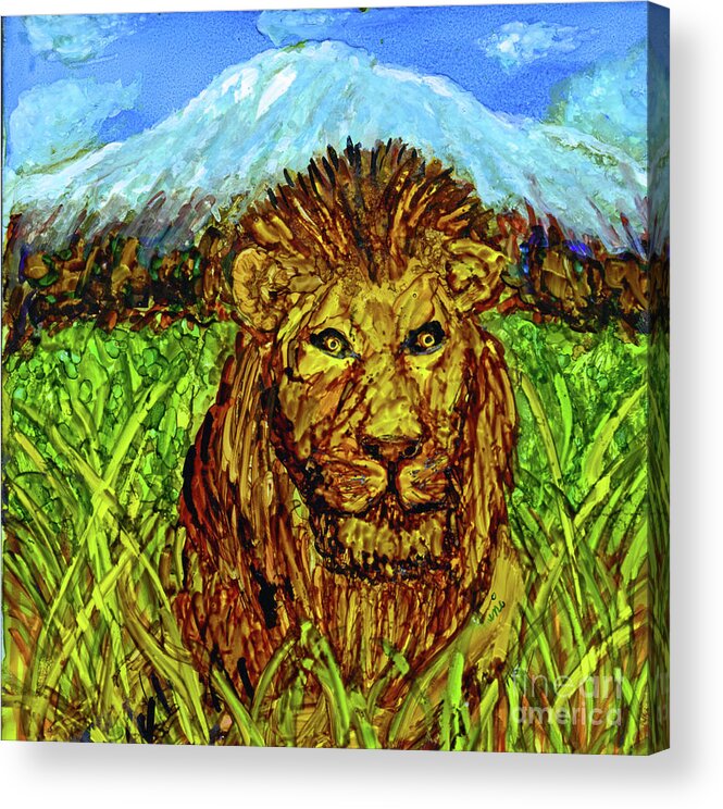 Lion Acrylic Print featuring the painting At the Base of the Mountain by Eunice Warfel
