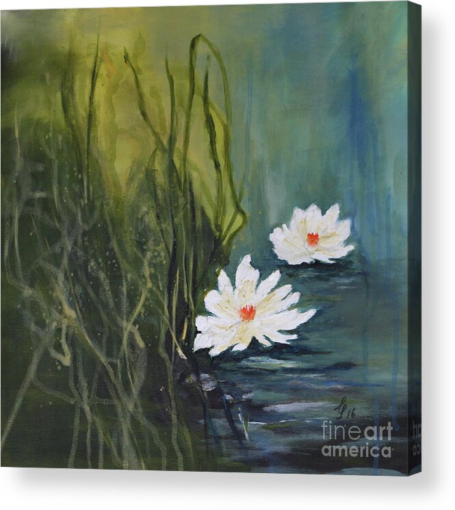 Painting Acrylic Print featuring the painting At The Lily Pond by Christiane Schulze Art And Photography