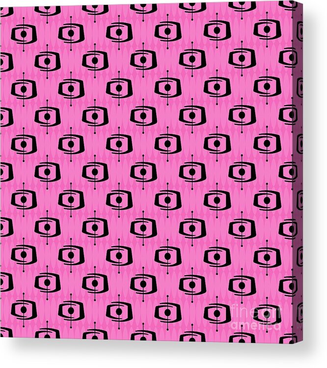 Mid Century Modern Acrylic Print featuring the digital art Atomic Shape 1 in Pink by Donna Mibus