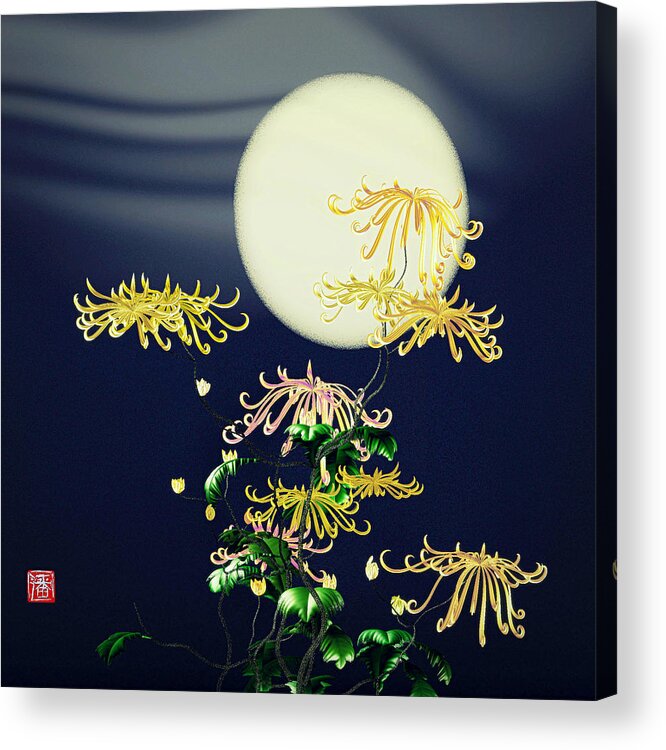 Chrysanthemums Acrylic Print featuring the digital art Autumn Chrysanthemums 4 by GuoJun Pan
