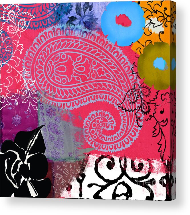 Abstract Acrylic Print featuring the painting Bali III Abstract Collage Painting by Mindy Sommers