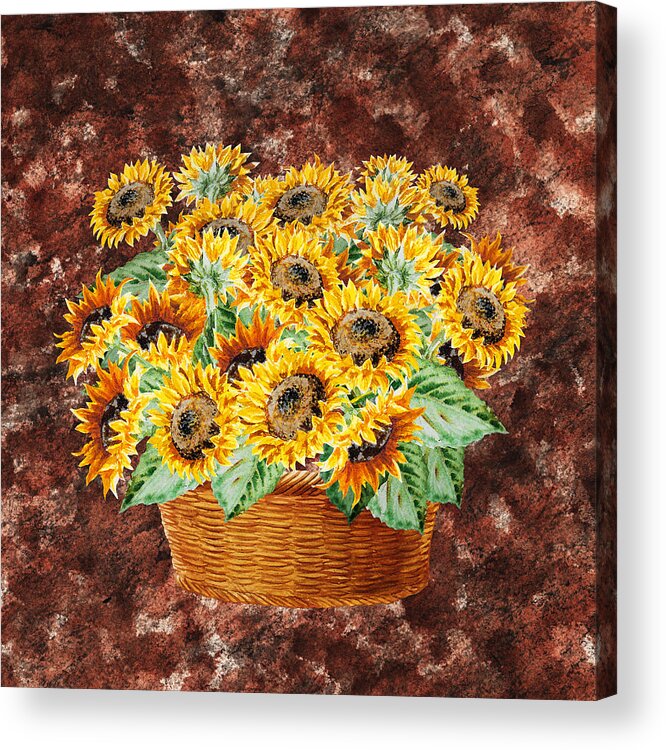 Sunflowers Acrylic Print featuring the painting Basket With Sunflowers by Irina Sztukowski