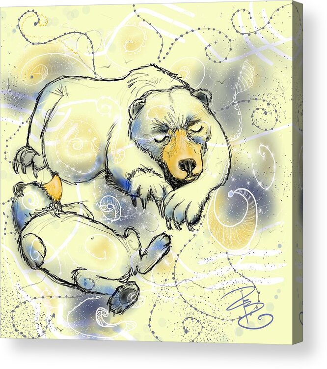 Animal Acrylic Print featuring the digital art Bear-ly Sleeping by Debra Baldwin