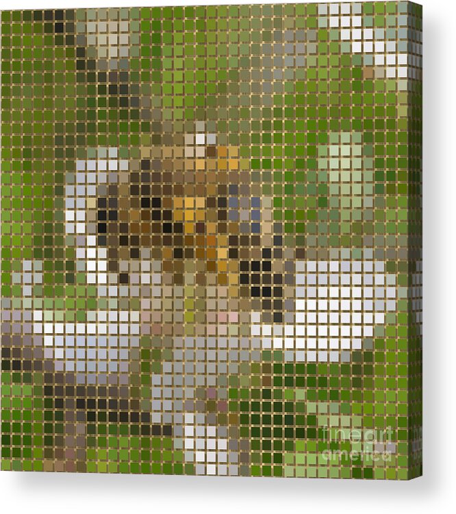 Pixel Acrylic Print featuring the digital art Bee on bloom pixelated by Miroslav Nemecek