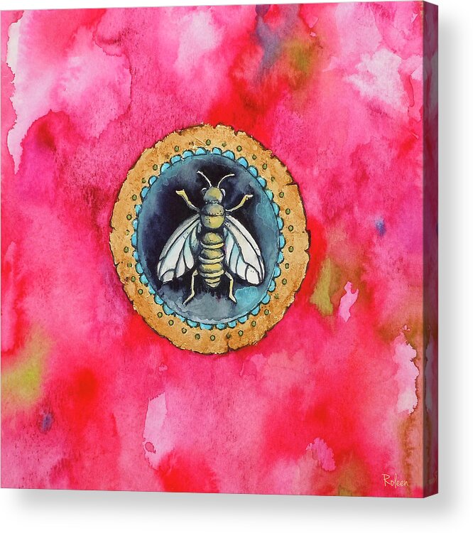 Bee Art Acrylic Print featuring the painting Bee Seal by Roleen Senic