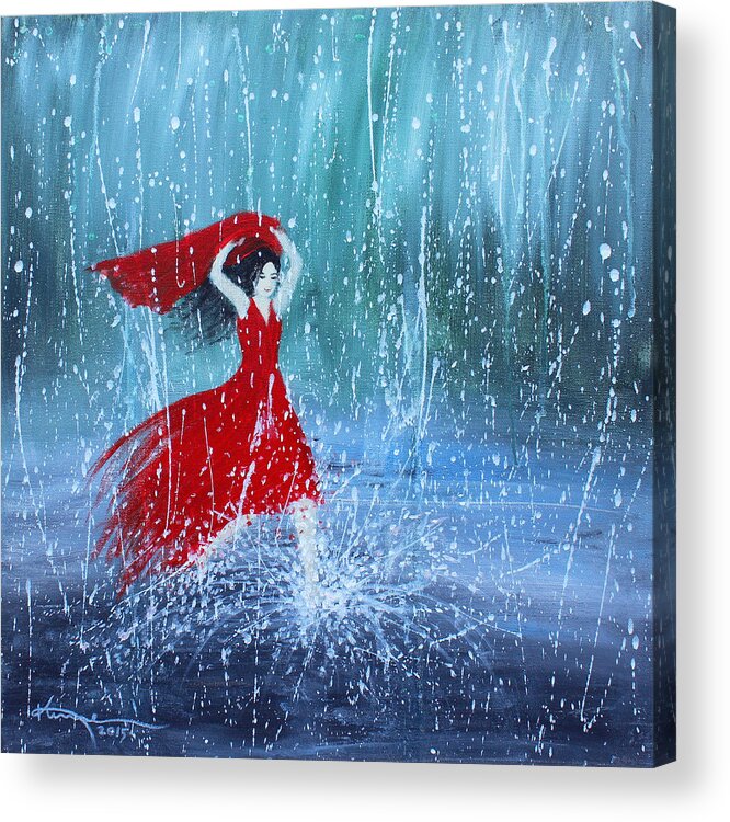 Being A Women Acrylic Print featuring the painting Being a Woman 7 - In the Rain by Kume Bryant