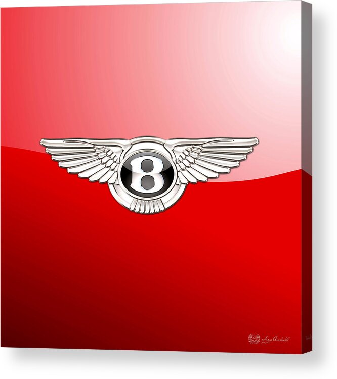Wheels Of Fortune� Collection By Serge Averbukh Acrylic Print featuring the photograph Bentley 3 D Badge on Red by Serge Averbukh