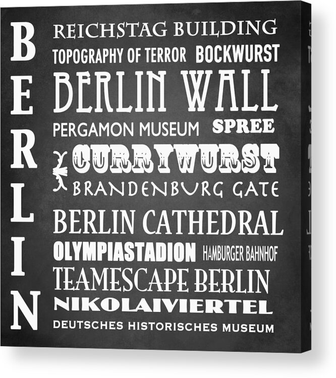 Berlin Germany Famous Landmarks Acrylic Print featuring the digital art Berlin Famous Landmarks by Patricia Lintner