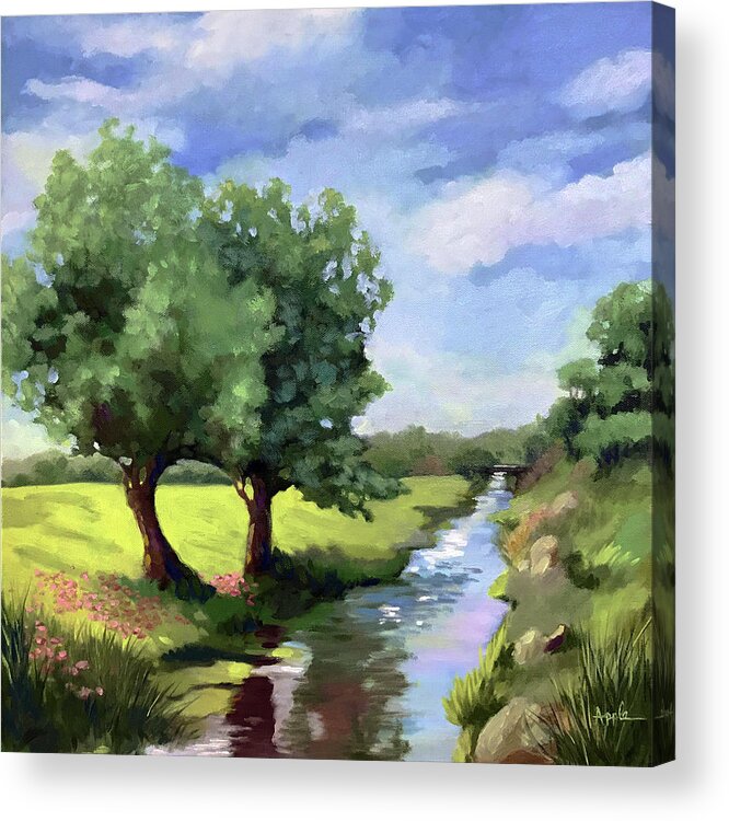 Rural Landscape Acrylic Print featuring the painting Beside the Creek - original rural landscape by Linda Apple