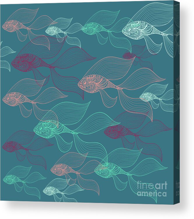 Nature Pattern Acrylic Print featuring the digital art Beta Fish Animals Pattern by Mark Ashkenazi