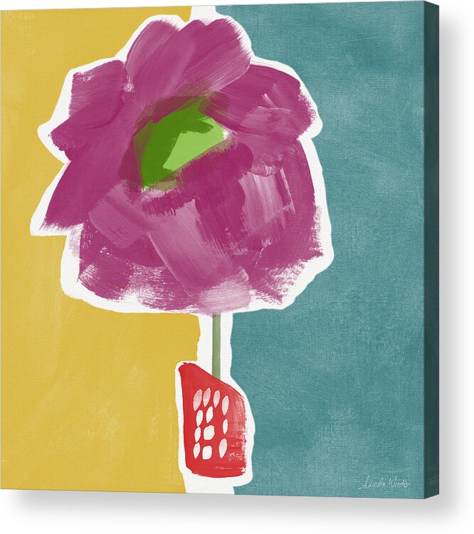 Modern Acrylic Print featuring the painting Big Purple Flower in A Small Vase- Art by Linda Woods by Linda Woods