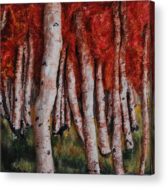 Birch Acrylic Print featuring the painting Birch Trees in Autumn by Alison Galvan