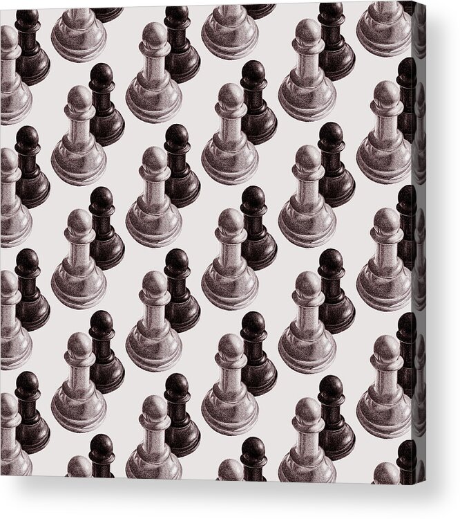 Chess Acrylic Print featuring the digital art Black And White Chess Pawns Pattern by Boriana Giormova