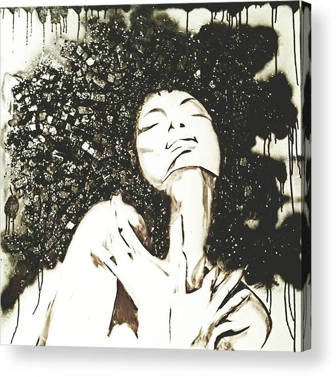Feminine Euphoria And Expression Big Hair Acrylic Print featuring the painting Black and White Euphoria by Femme Blaicasso