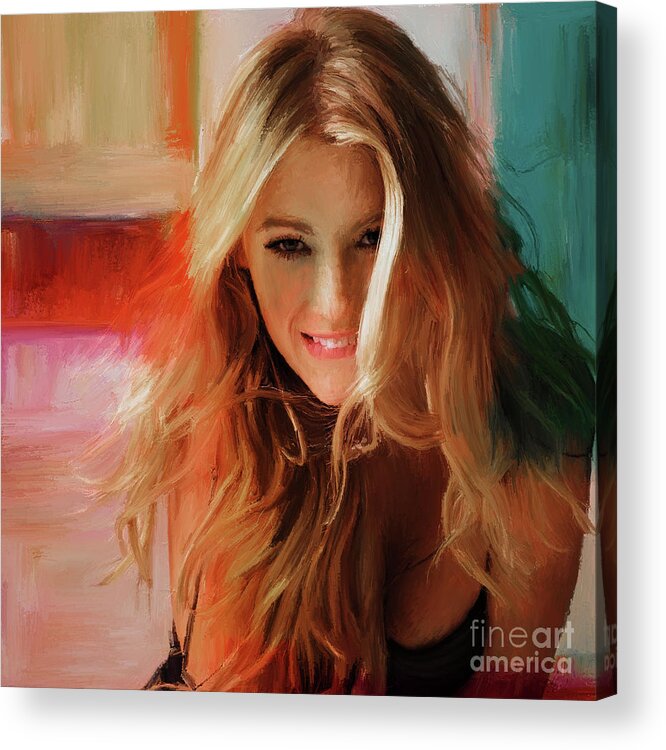 Black Lively Acrylic Print featuring the painting Blake Lively by Gull G