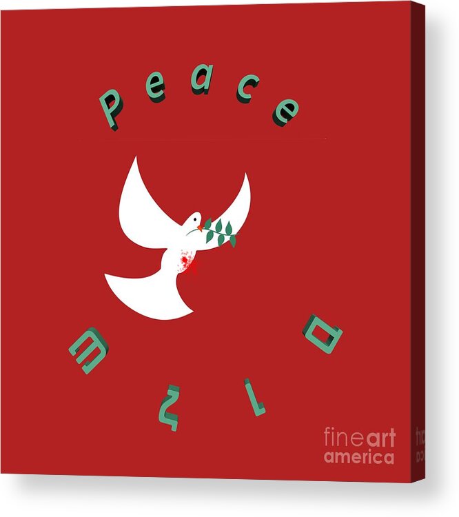 Red Acrylic Print featuring the digital art bloody peace Wounded dove symbol of peace by Ilan Rosen