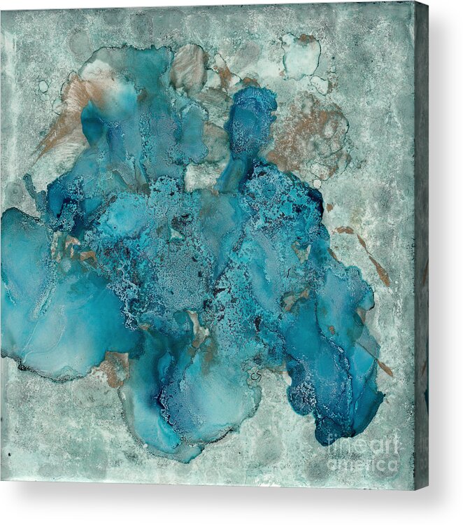Blue Acrylic Print featuring the ceramic art Blue Abstract Alcohol Ink on Tile by Conni Schaftenaar