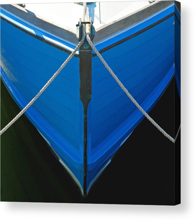 Charles Harden Acrylic Print featuring the photograph Vintage Old Blue Wooden Boat Bow by Charles Harden