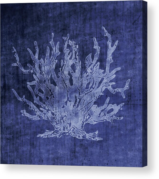 Indigo Acrylic Print featuring the mixed media Blue Coral- Art by Linda Woods by Linda Woods