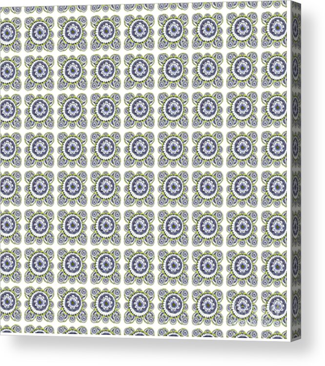 Stylized Pattern Acrylic Print featuring the mixed media Blue Daisies by Ruth Dailey