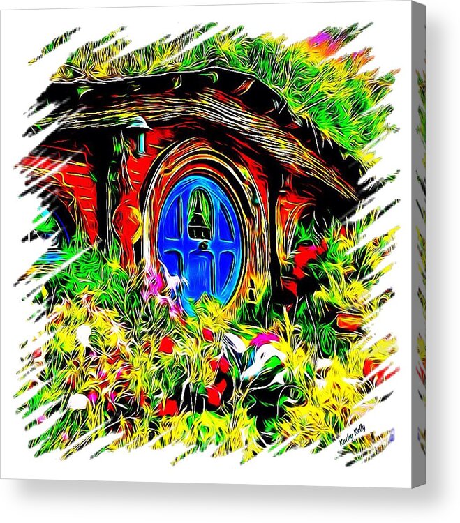 Hobbiton Acrylic Print featuring the photograph Blue Door Hobbit House-T Shirt by Kathy Kelly