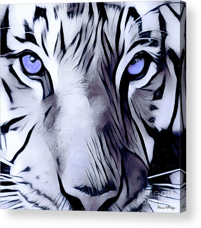Blue-eyed Acrylic Print featuring the painting Blue Eyed Tiger by Alicia Hollinger