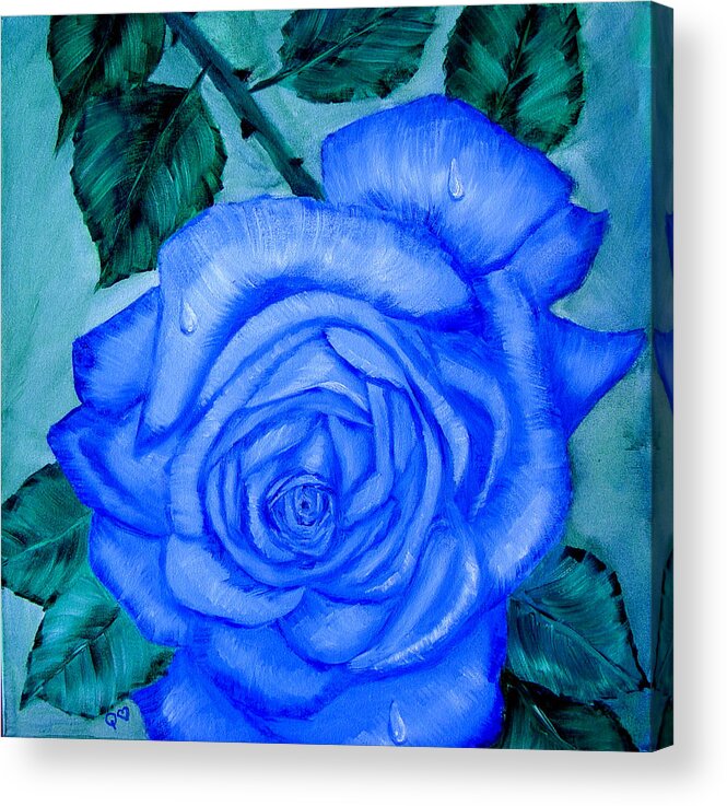 Rose Acrylic Print featuring the painting Blue Rose by Quwatha Valentine