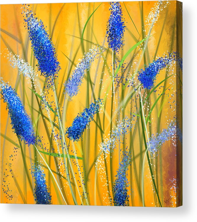 Bluebonnet Acrylic Print featuring the painting Bluebonnets Glow by Lourry Legarde