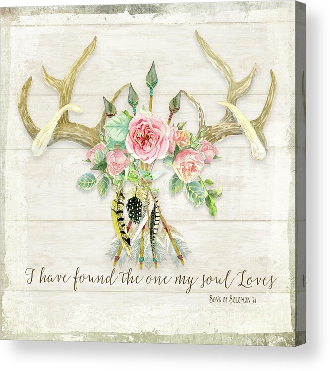 Watercolor Acrylic Print featuring the painting BOHO Love - Deer Antlers Floral Inspirational by Audrey Jeanne Roberts