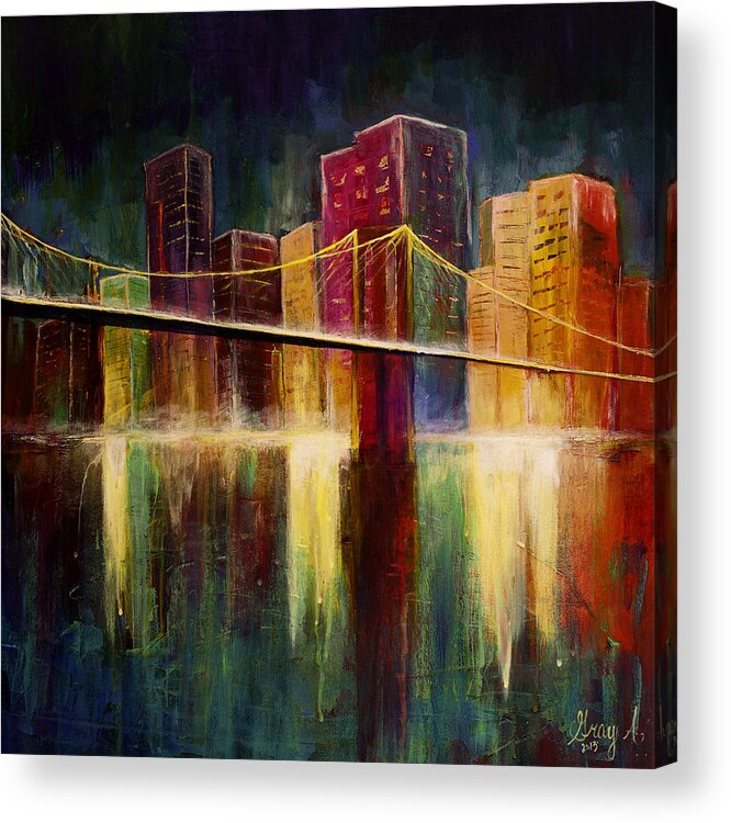 City Scape Acrylic Print featuring the painting Brooklyn Bridge by Gray Artus