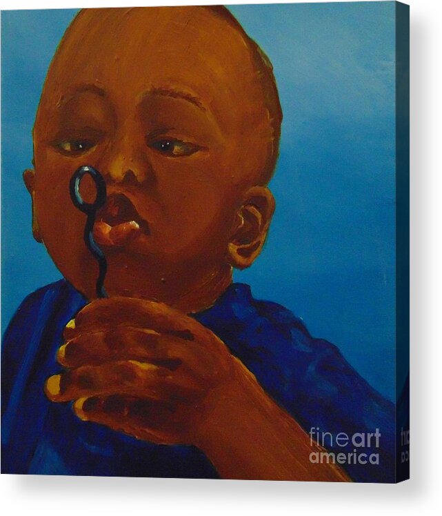 Boy Acrylic Print featuring the painting Bubbles by Saundra Johnson