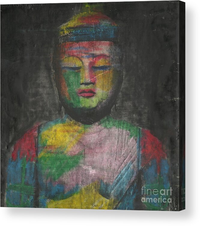 Buddha Acrylic Print featuring the painting Buddha Encaustic Painting by Edward Fielding