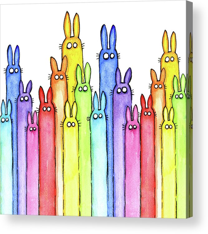 Baby Acrylic Print featuring the painting Bunny Rainbow Pattern by Olga Shvartsur