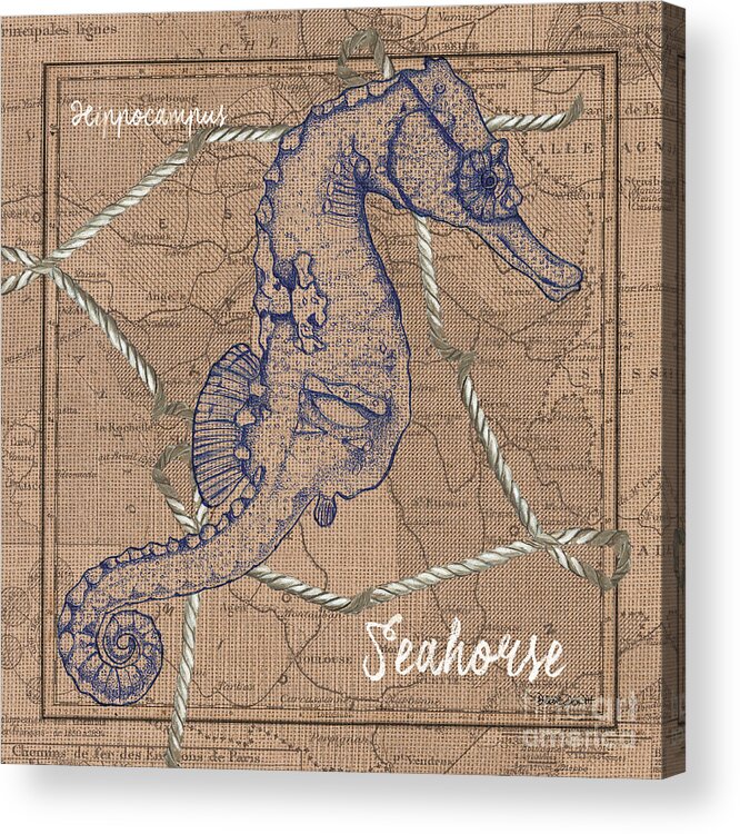 Seahorse Acrylic Print featuring the painting Burlap Seahorse by Debbie DeWitt