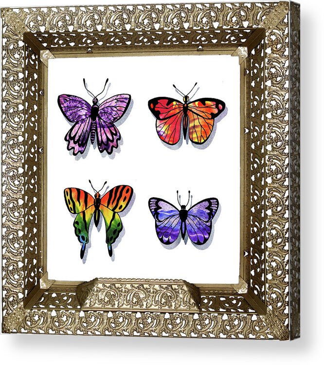 Collection Acrylic Print featuring the painting Butterfly Collection IV Framed by Irina Sztukowski