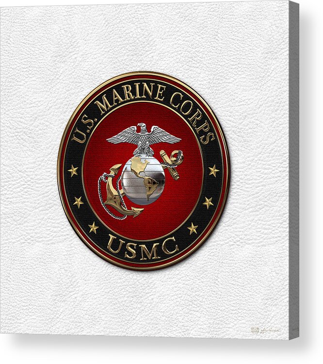 'usmc' Collection By Serge Averbukh Acrylic Print featuring the digital art C O and Warrant Officer E G A Special Edition over White Leather by Serge Averbukh
