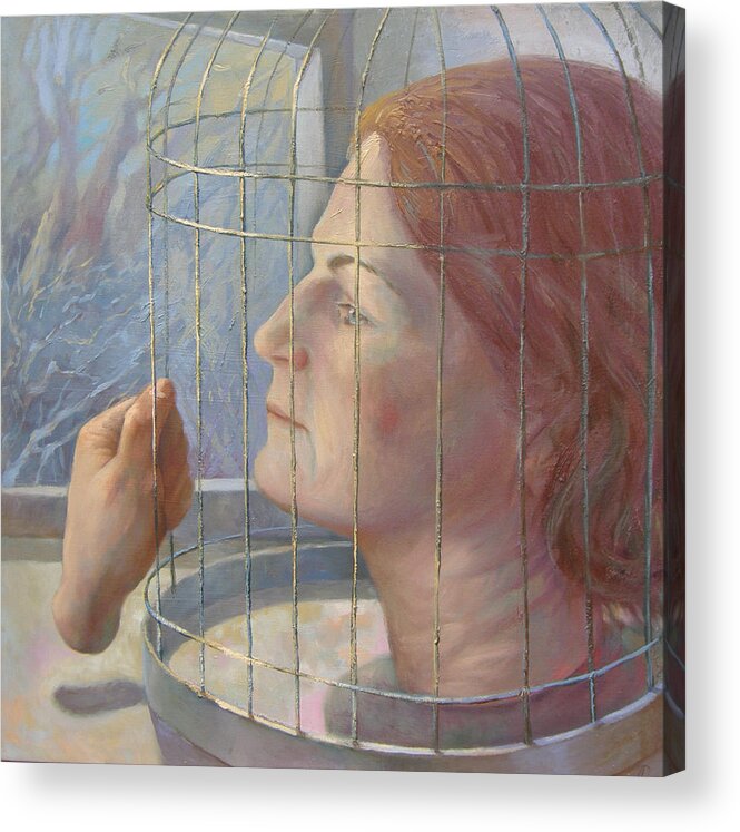 Portrait Acrylic Print featuring the painting Caged by Alla Parsons