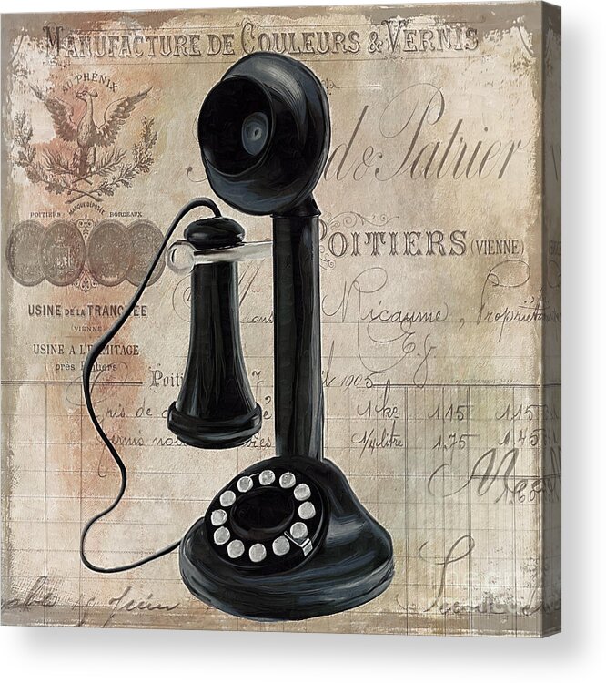 Vintage Phone Acrylic Print featuring the painting Call Waiting I by Mindy Sommers