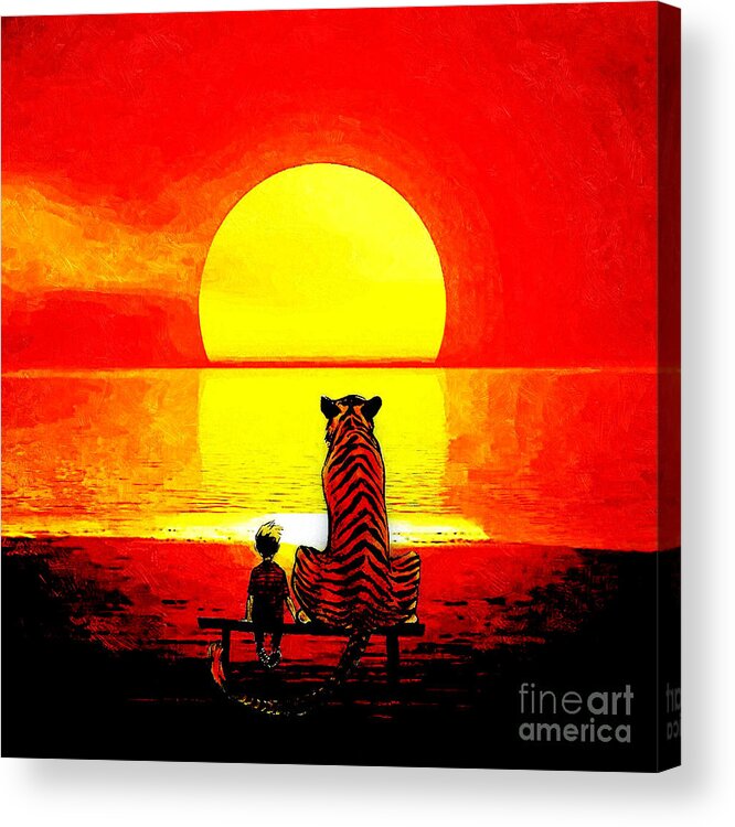 Illustration Acrylic Print featuring the painting Calvin And Hobbes by Asep Dinata