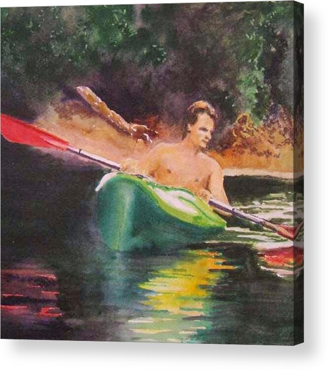 Canoe Acrylic Print featuring the painting Canoe on the Black by Bobby Walters