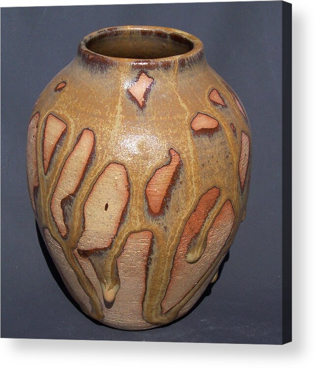 Clay Acrylic Print featuring the ceramic art Caramel Drizzle Wheel Thrown Pot by Carolyn Coffey Wallace