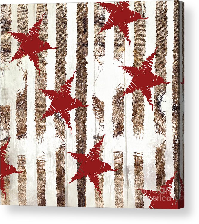 Christmas Pattern Acrylic Print featuring the painting Cardinal Holiday Burlap Star Pattern by Mindy Sommers