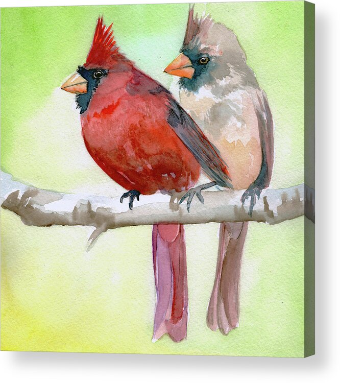 Bird Acrylic Print featuring the painting Cardinals by Sean Parnell