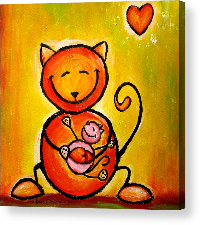 Cat Loves Kitty Acrylic Print featuring the painting Cat Loves Kitty by Laura Ostrowski
