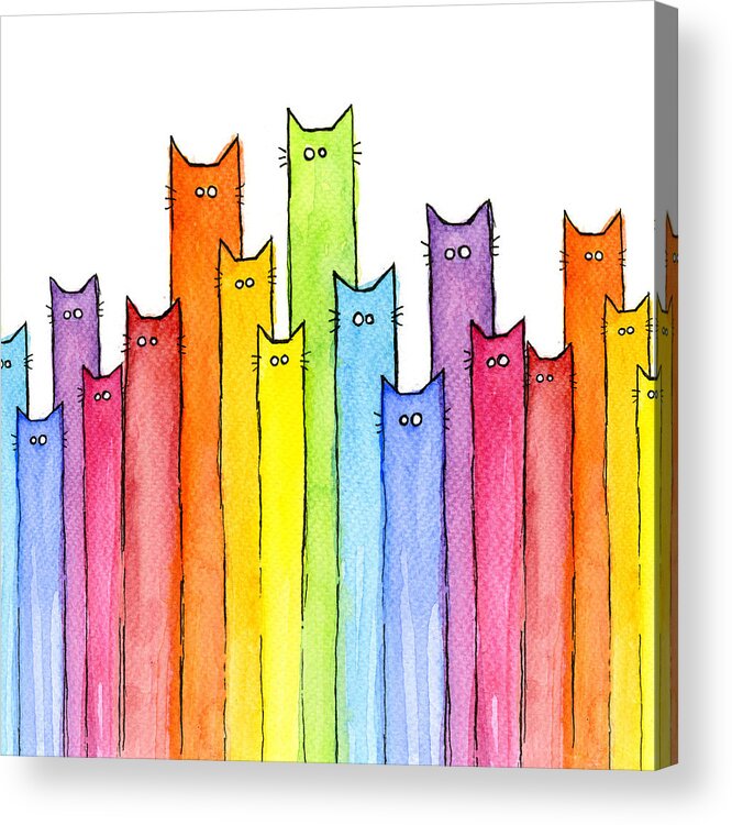 Cats Acrylic Print featuring the painting Cat Rainbow Watercolor Pattern by Olga Shvartsur